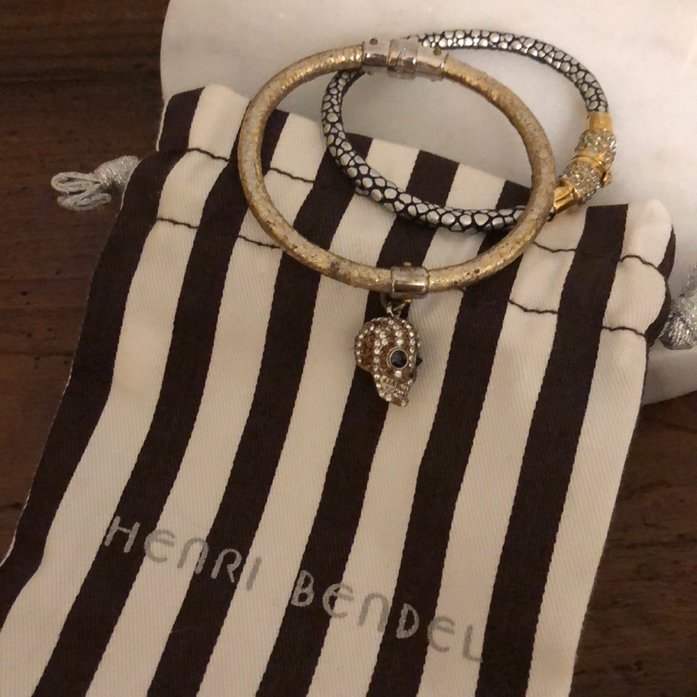 Henri Bendel double leather bracelets, Skull